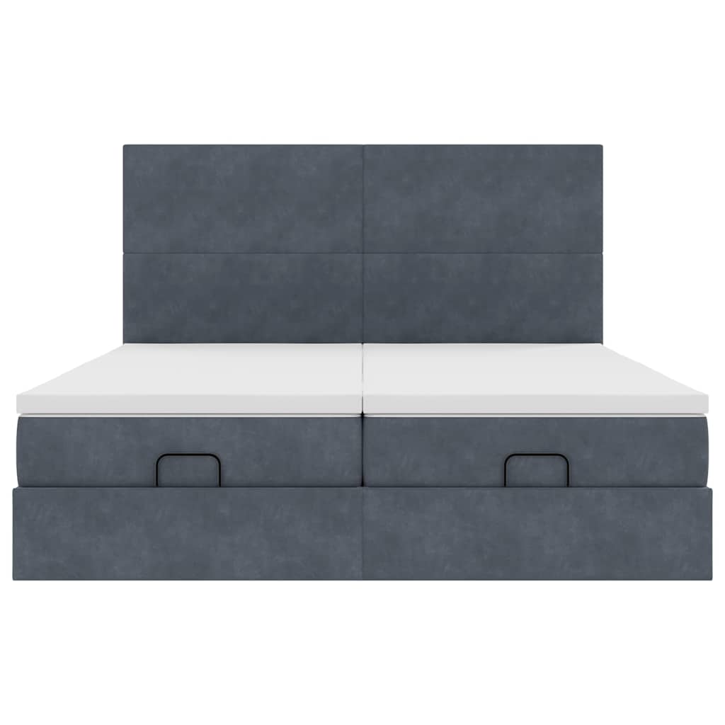 Lit ottoman avec matelas en velours gris foncé 200x200 cm