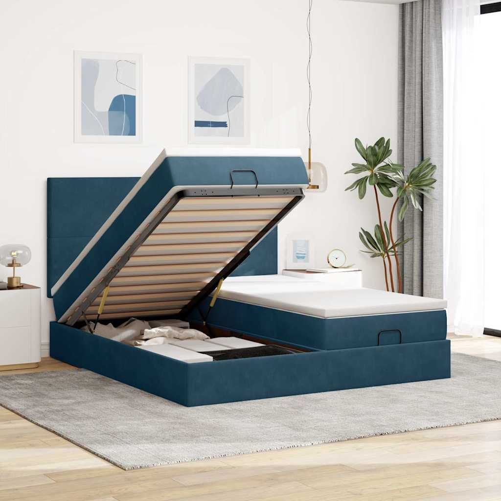 Ottoman-Bett mit Matratzen Dunkelblau 200x200 cm Samt