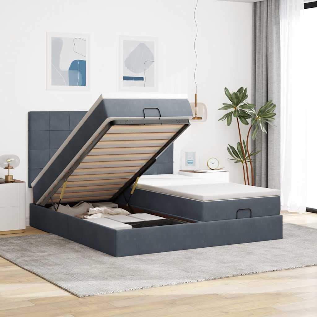 Ottoman-Bett mit Matratzen Dunkelgrau 180x200 cm Samt