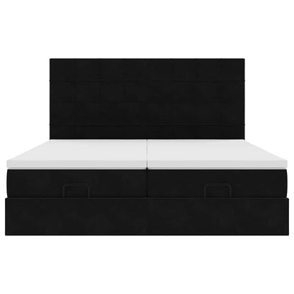 Ottoman-Bett mit Matratzen Schwarz 180x200 cm Samt