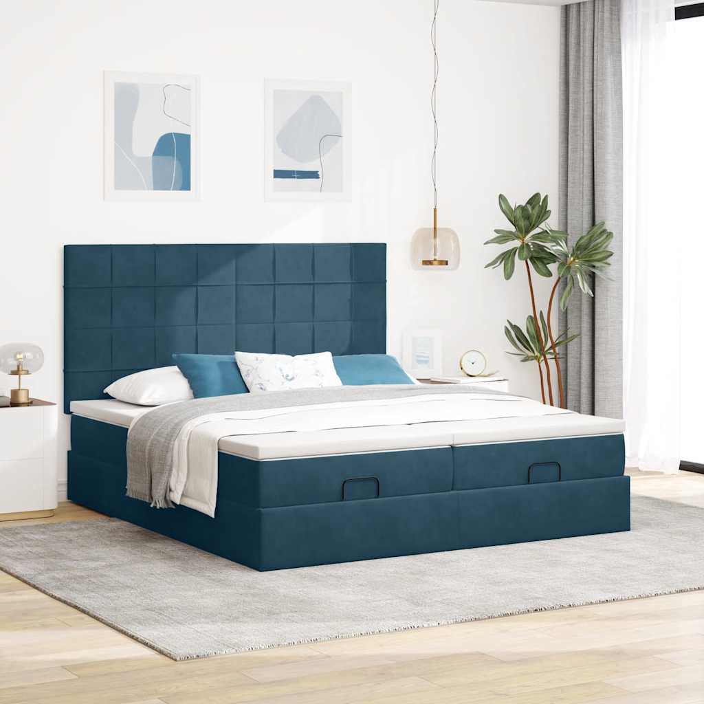 Ottoman-Bett mit Matratzen Dunkelblau 180x200 cm Samt