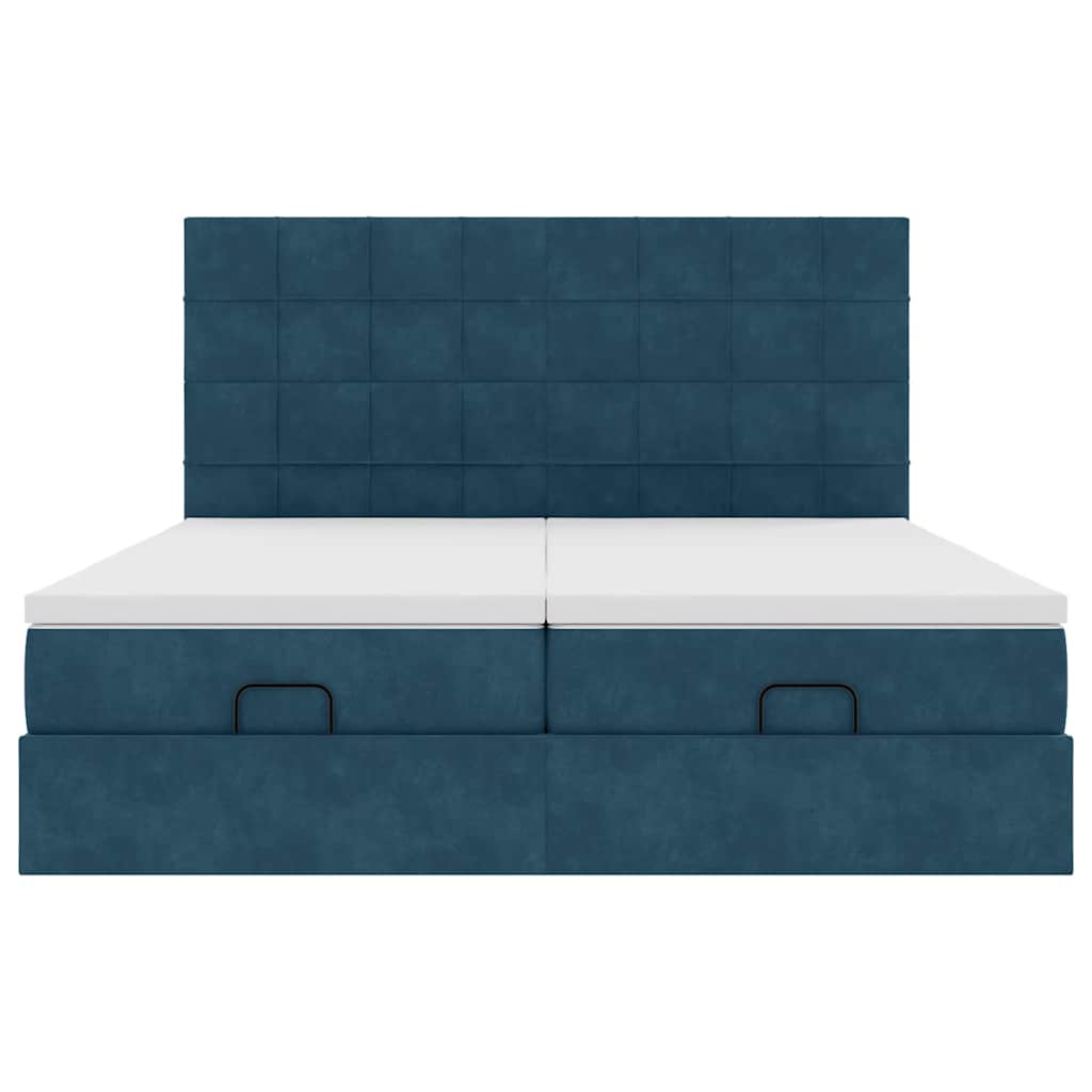 Ottoman-Bett mit Matratzen Dunkelblau 180x200 cm Samt
