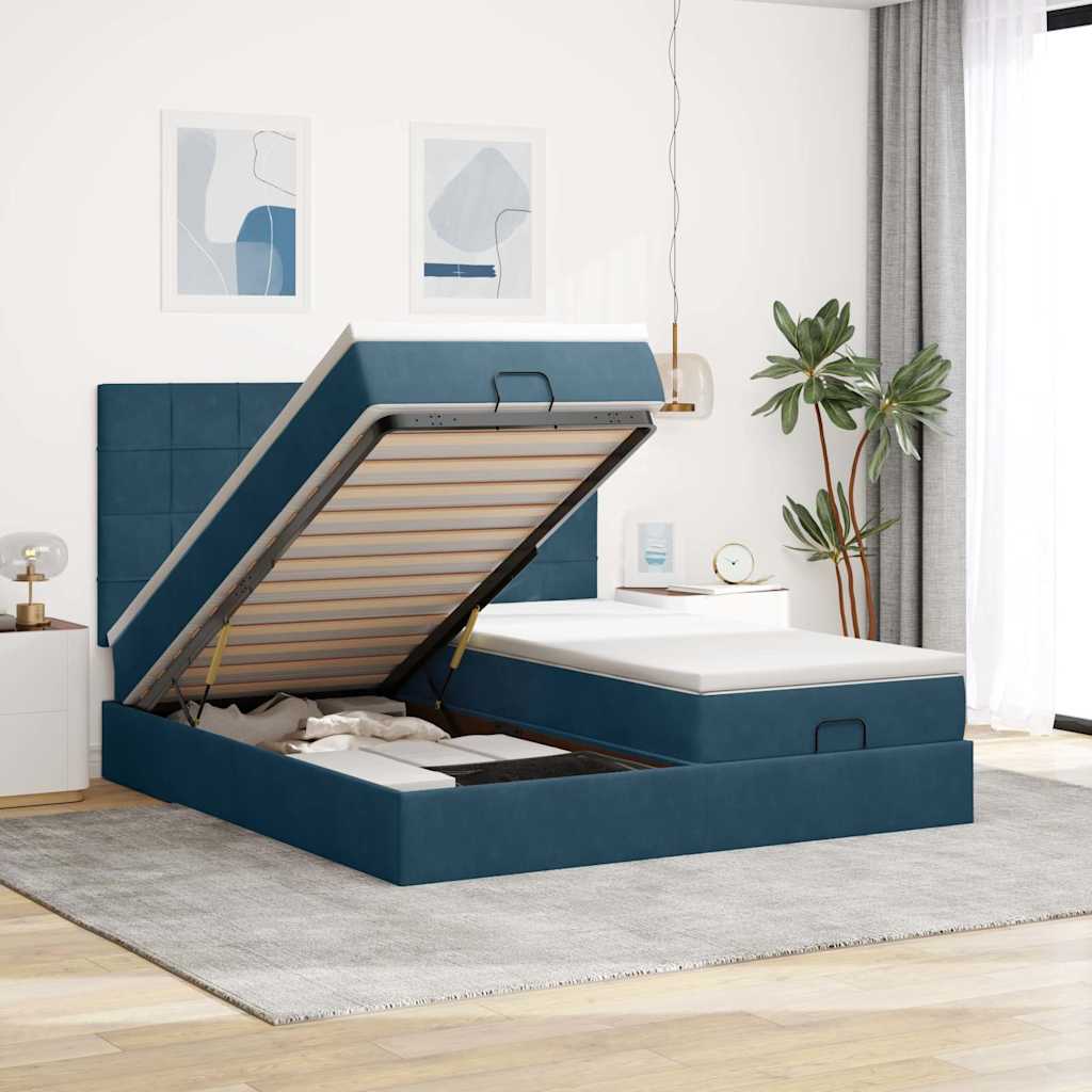 Ottoman-Bett mit Matratzen Dunkelblau 180x200 cm Samt