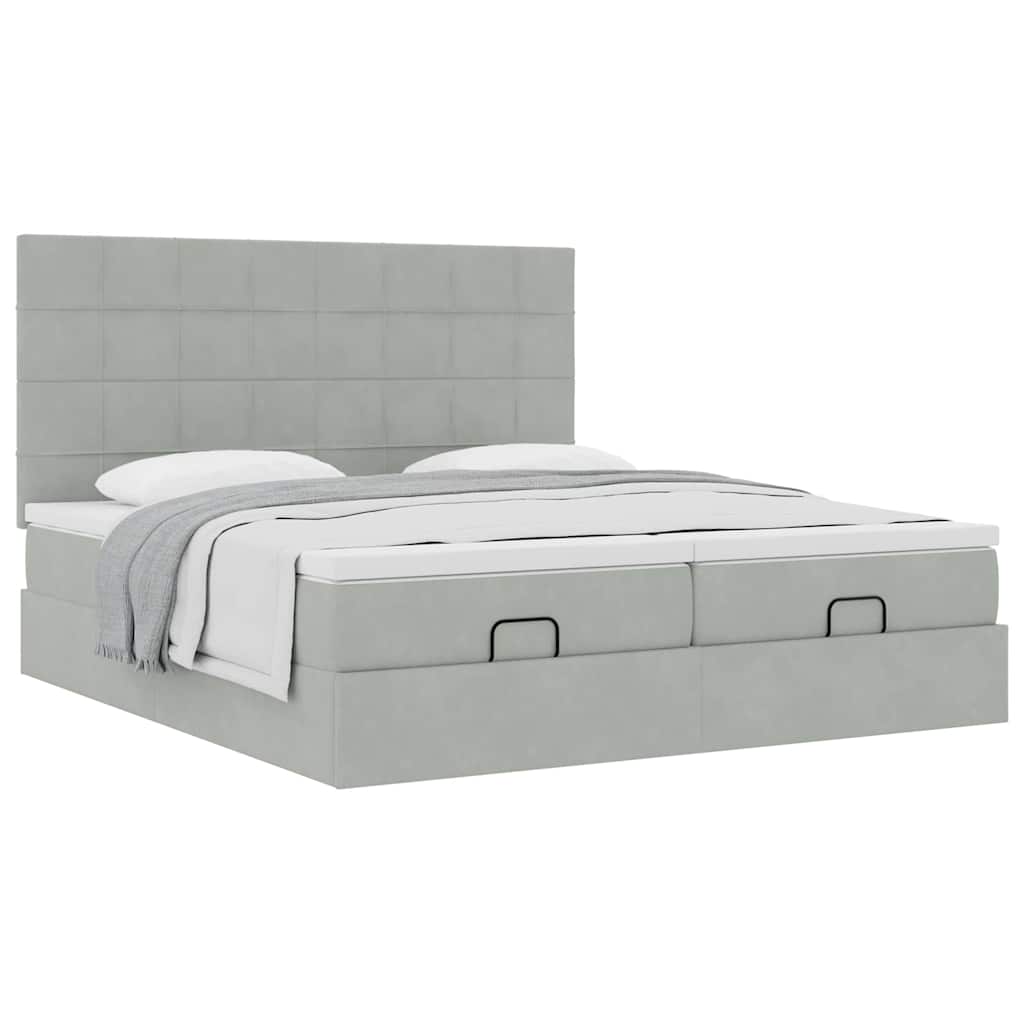 Ottoman-Bett mit Matratzen Hellgrau 200x200 cm Samt