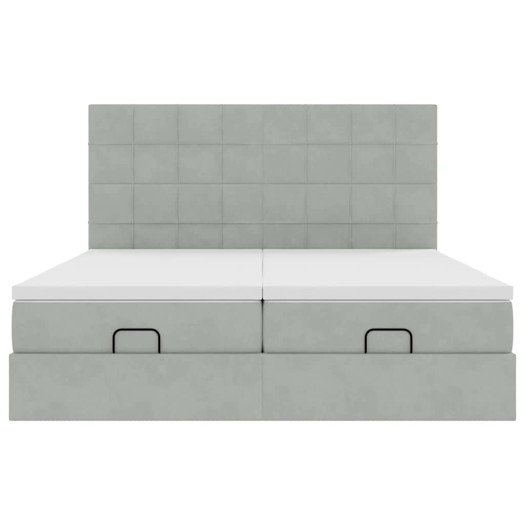 Ottoman-Bett mit Matratzen Hellgrau 200x200 cm Samt