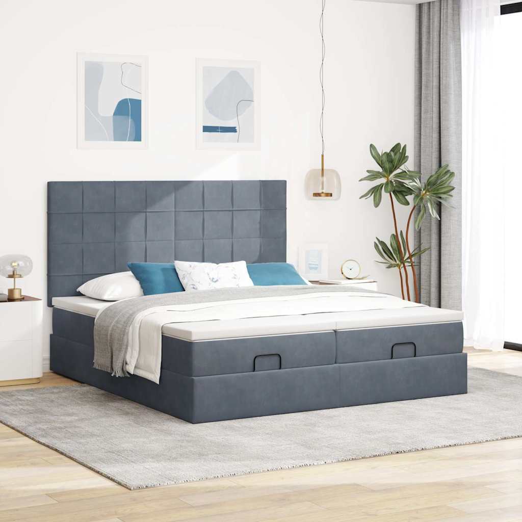 Lit ottoman avec matelas en velours gris foncé 200x200 cm