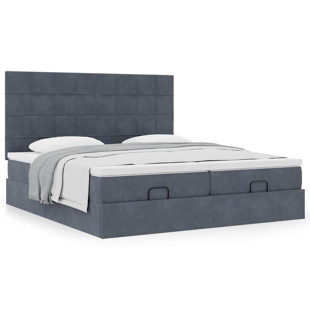 Lit ottoman avec matelas en velours gris foncé 200x200 cm