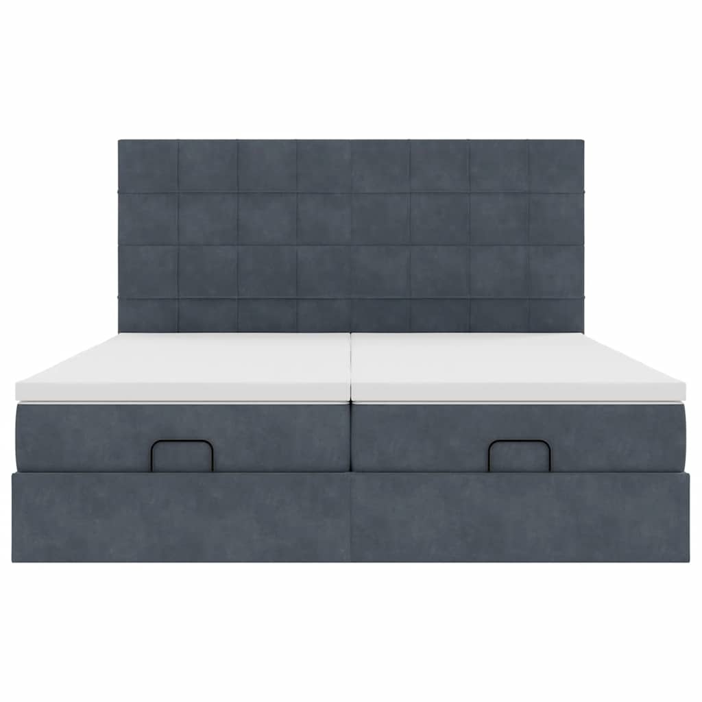 Lit ottoman avec matelas en velours gris foncé 200x200 cm