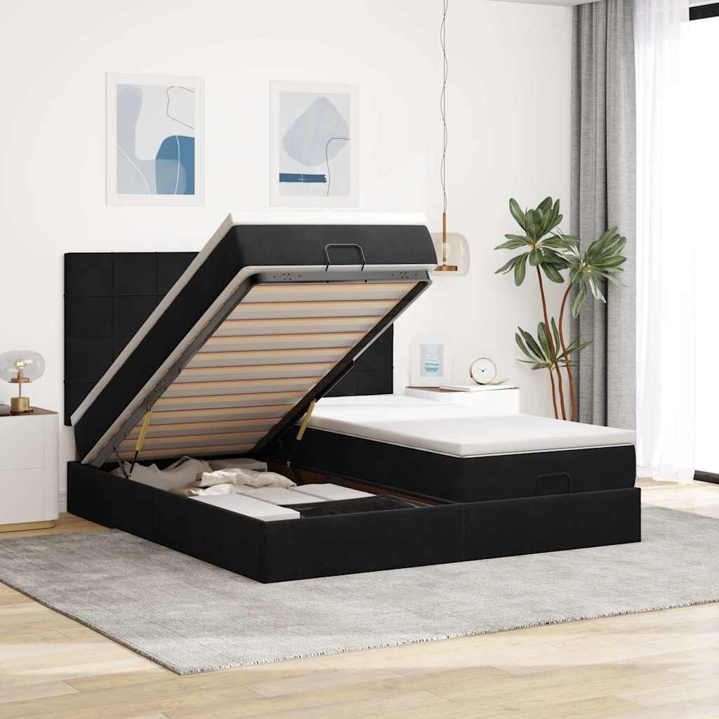 Ottoman-Bett mit Matratzen Schwarz 200x200 cm Samt