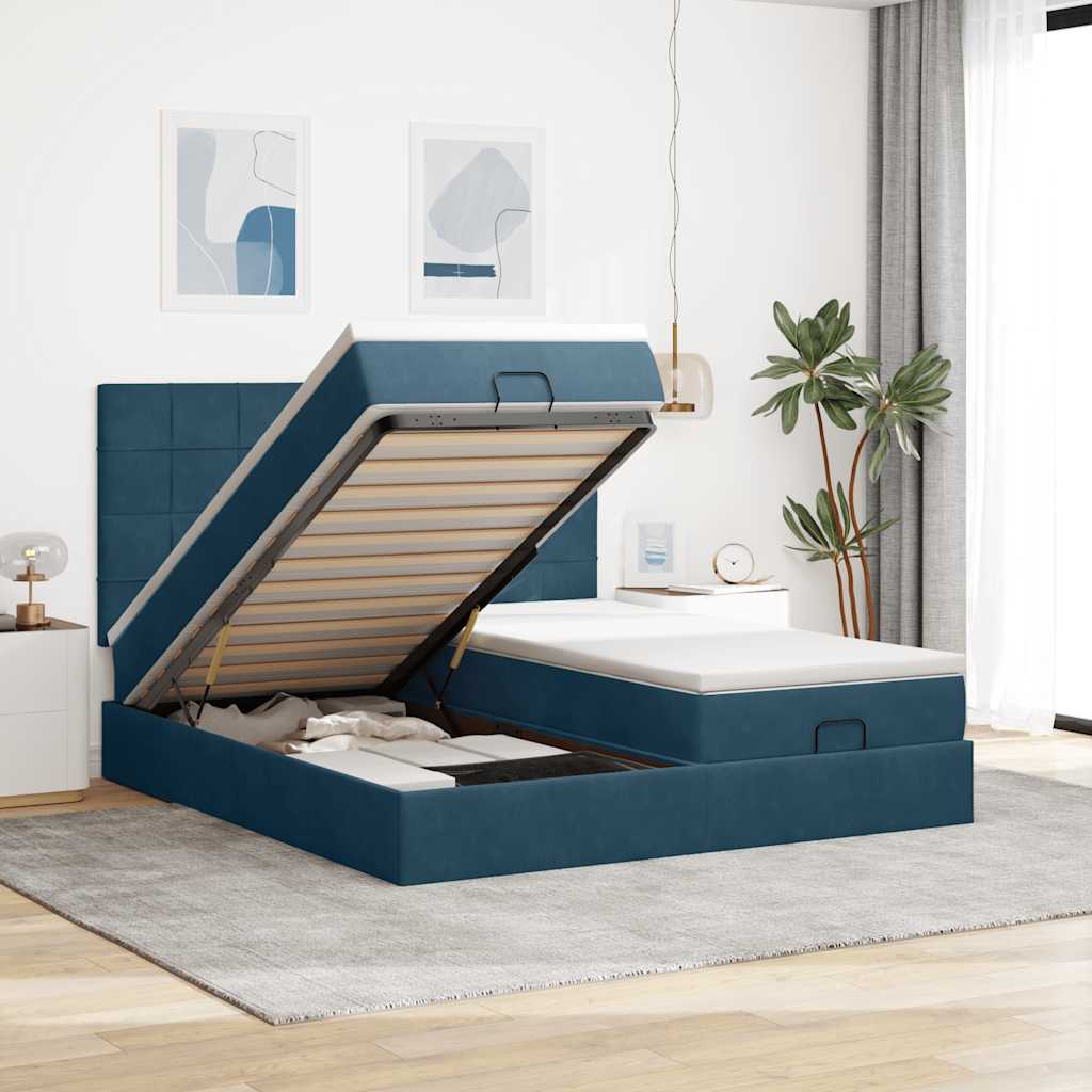 Ottoman-Bett mit Matratzen Dunkelblau 200x200 cm Samt