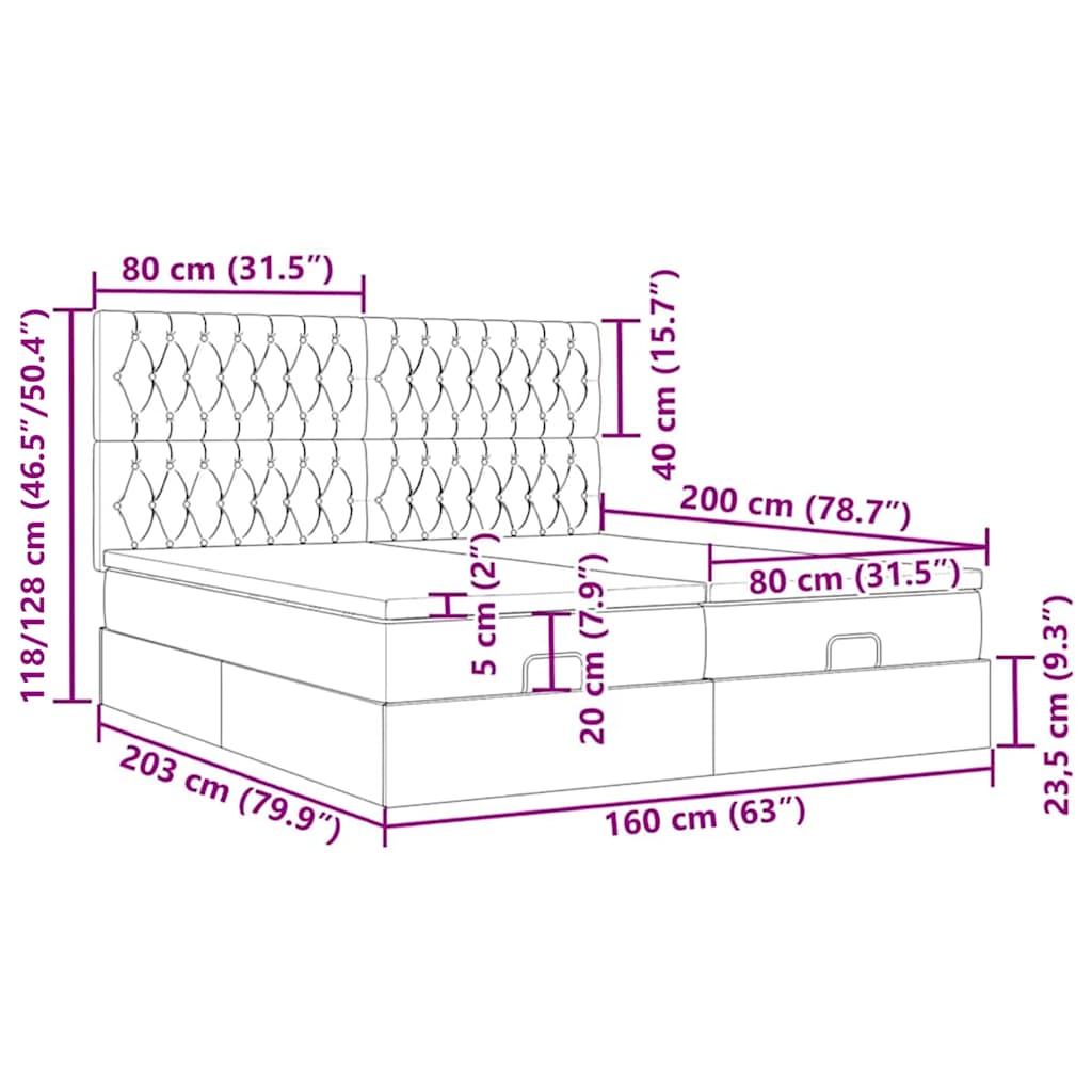 Ottoman-Bett mit Matratzen Dunkelgrau 160x200 cm Samt