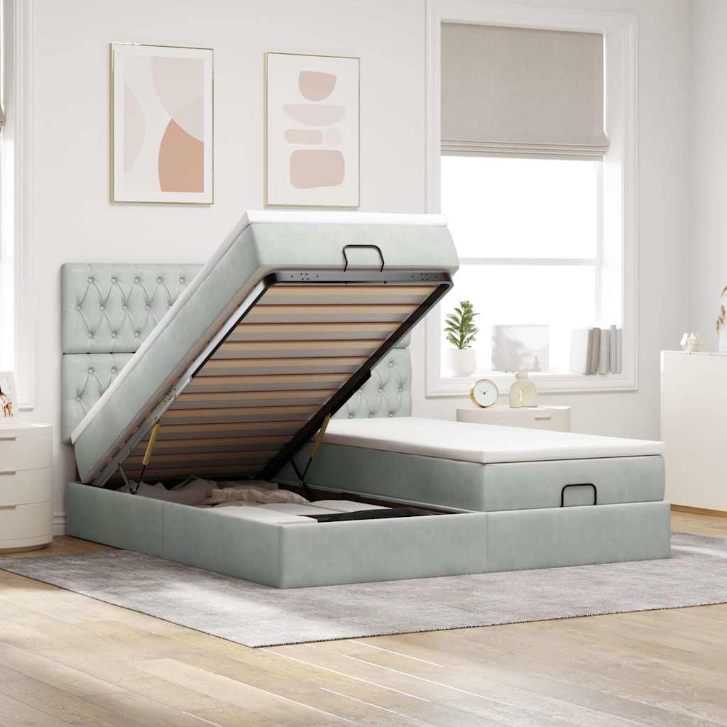 Ottoman-Bett mit Matratzen Hellgrau 180x200 cm Samt