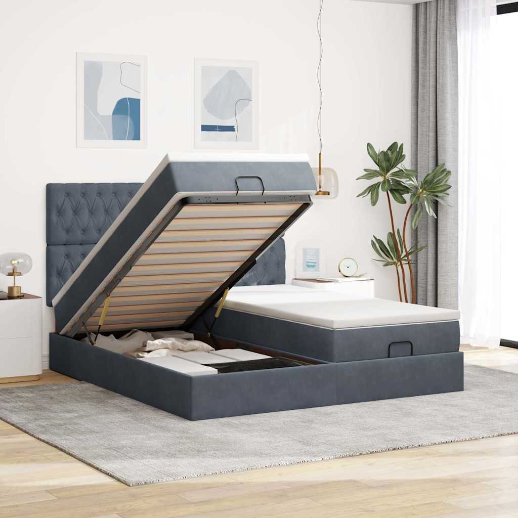 Ottoman-Bett mit Matratzen Dunkelgrau 180x200 cm Samt