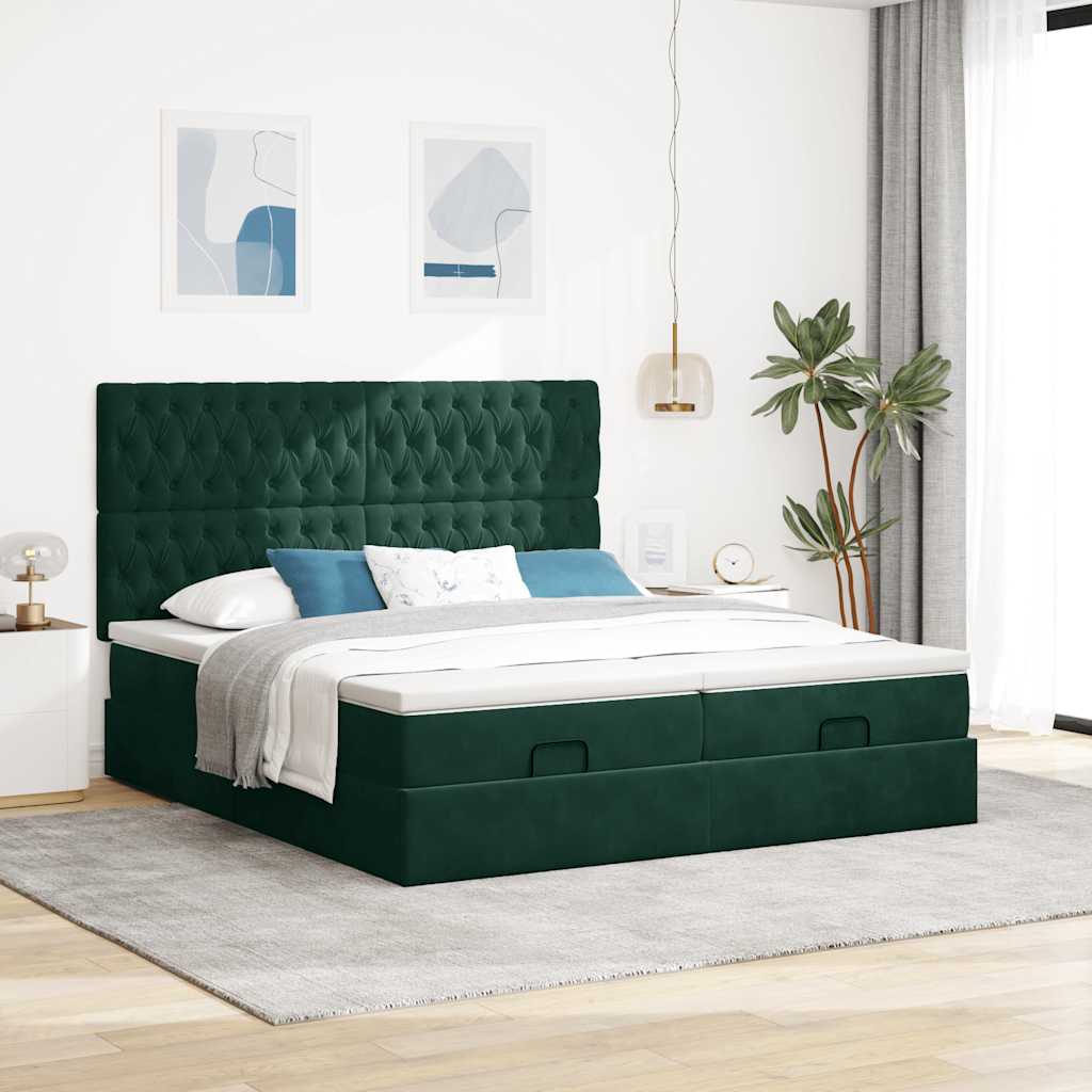 Ottoman-Bett mit Matratzen Dunkelgrün 180x200 cm Samt