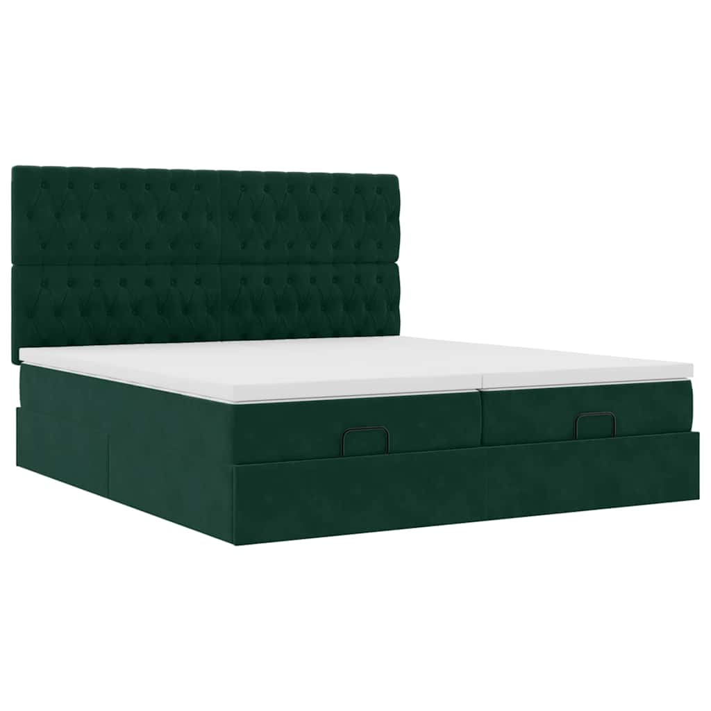 Ottoman-Bett mit Matratzen Dunkelgrün 180x200 cm Samt