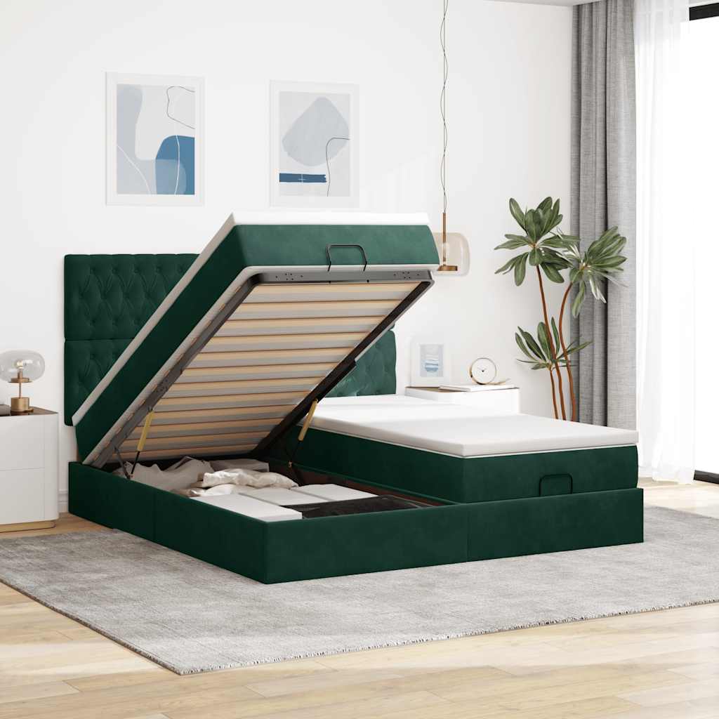 Ottoman-Bett mit Matratzen Dunkelgrün 180x200 cm Samt