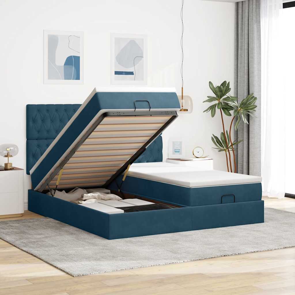 Ottoman-Bett mit Matratzen Dunkelblau 180x200 cm Samt