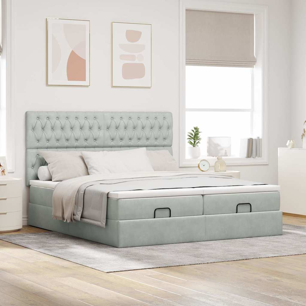 Ottoman-Bett mit Matratzen Hellgrau 200x200 cm Samt