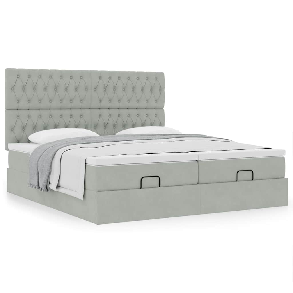Ottoman-Bett mit Matratzen Hellgrau 200x200 cm Samt