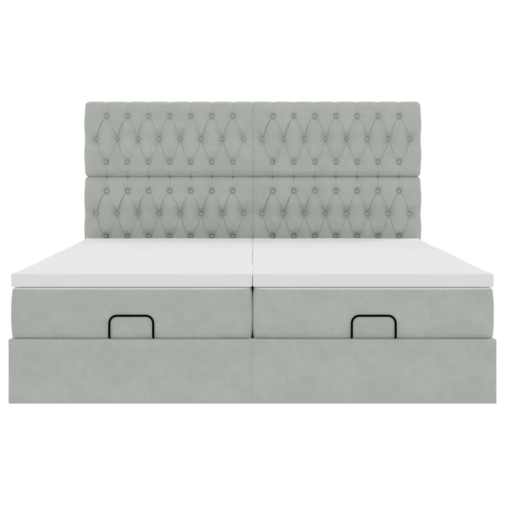 Ottoman-Bett mit Matratzen Hellgrau 200x200 cm Samt