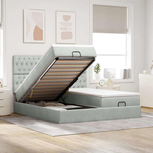 Ottoman-Bett mit Matratzen Hellgrau 200x200 cm Samt
