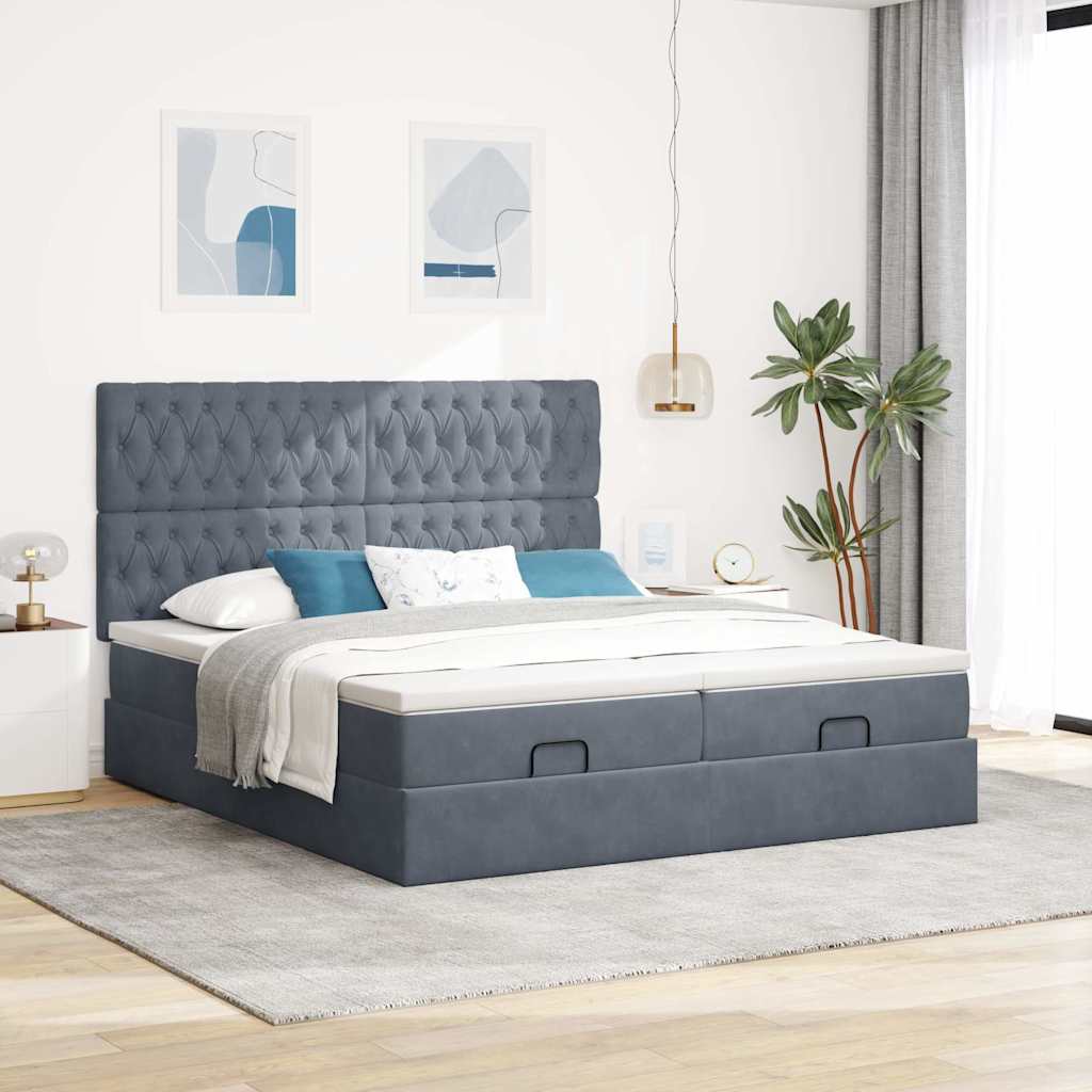 Lit ottoman avec matelas en velours gris foncé 200x200 cm