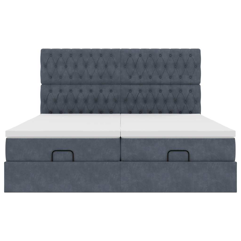 Lit ottoman avec matelas en velours gris foncé 200x200 cm