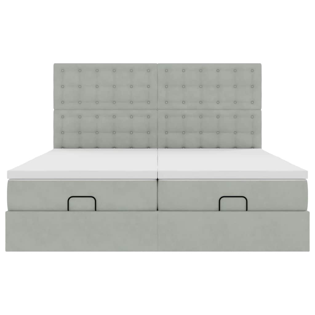 Ottoman-Bett mit Matratzen Hellgrau 180x200 cm Samt