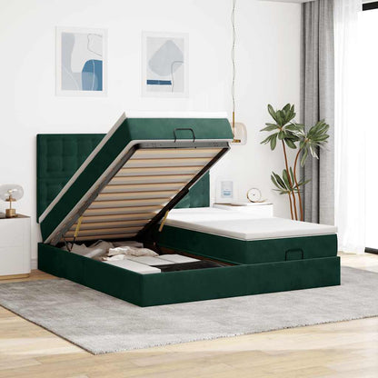 Ottoman-Bett mit Matratzen Dunkelgrün 180x200 cm Samt