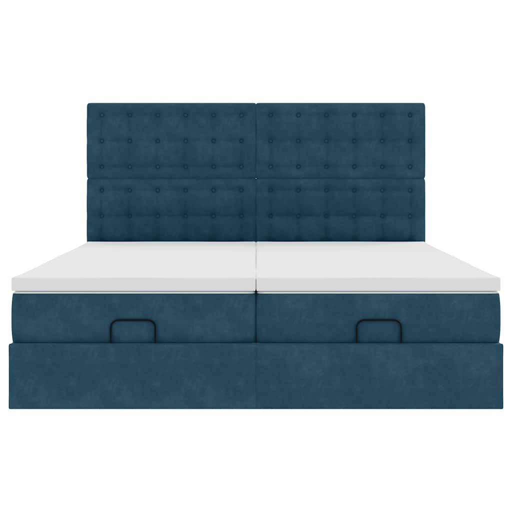 Ottoman-Bett mit Matratzen Dunkelblau 180x200 cm Samt