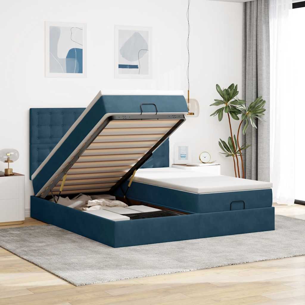 Ottoman-Bett mit Matratzen Dunkelblau 180x200 cm Samt