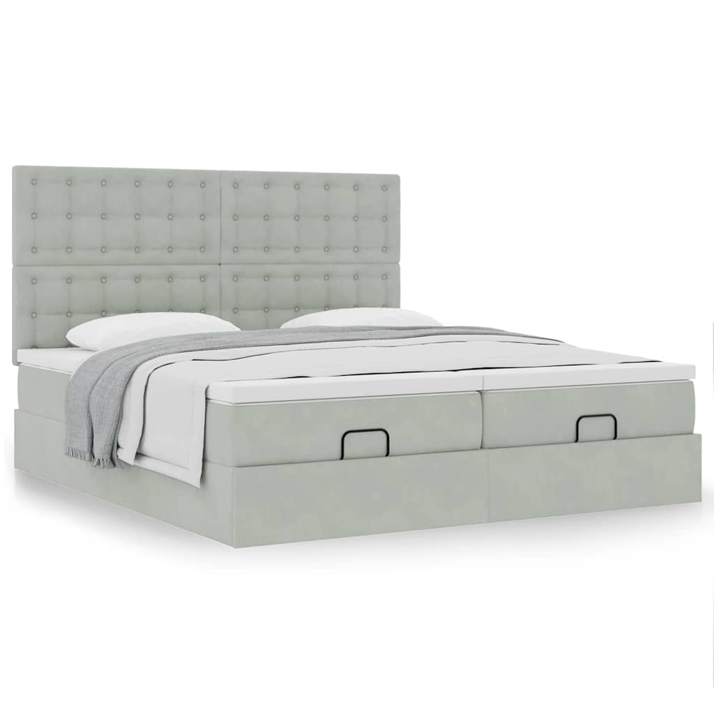 Ottoman-Bett mit Matratzen Hellgrau 200x200 cm Samt