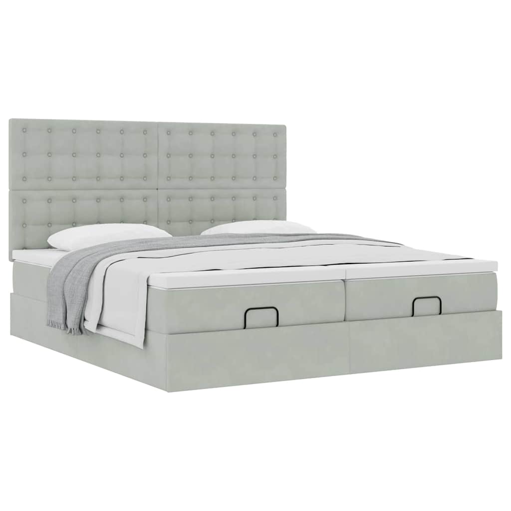 Ottoman-Bett mit Matratzen Hellgrau 200x200 cm Samt