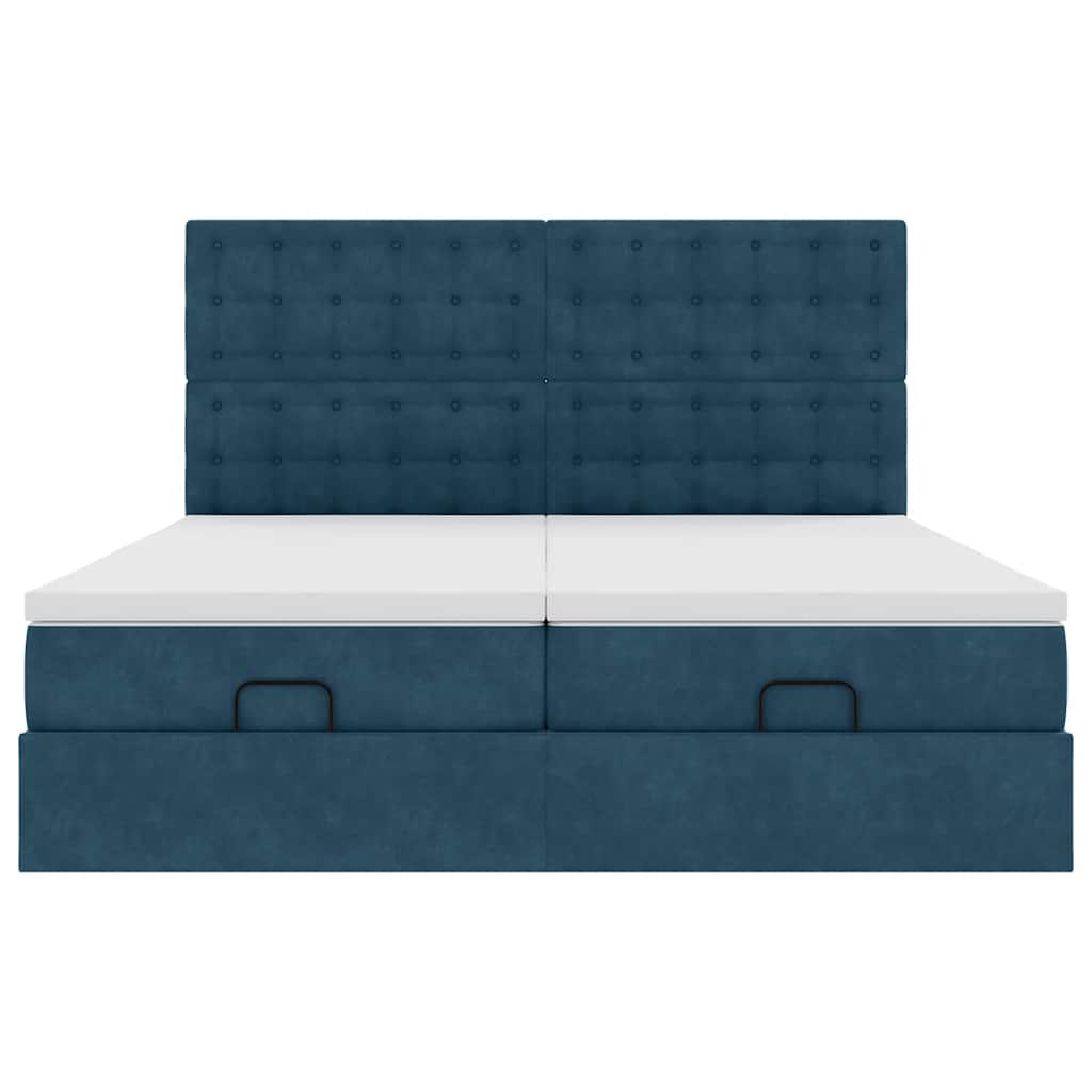 Ottoman-Bett mit Matratzen Dunkelblau 200x200 cm Samt