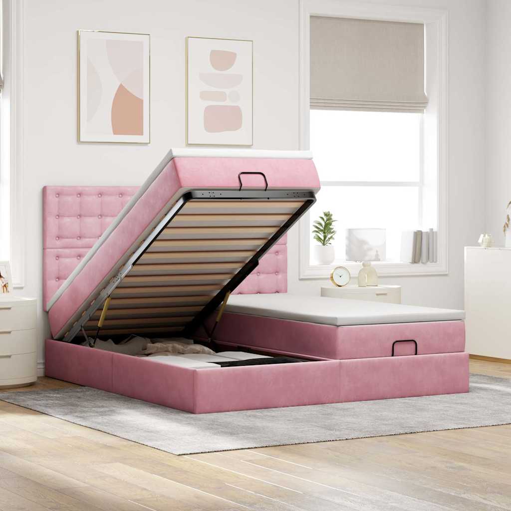 Ottoman-Bett mit Matratzen Rosa 200x200 cm Samt