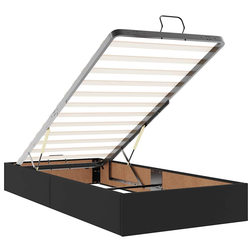 Ottoman-Bett mit Matratze & LEDs Schwarz 90x190 cm Kunstleder
