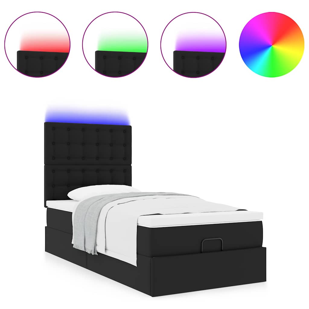 Ottoman-Bett mit Matratze & LEDs Schwarz 90x190 cm Kunstleder