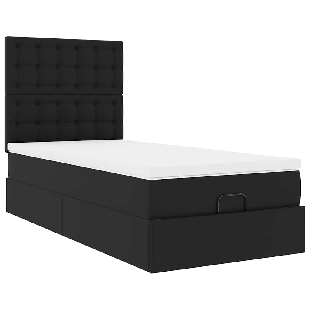 Ottoman-Bett mit Matratze & LEDs Schwarz 90x190 cm Kunstleder