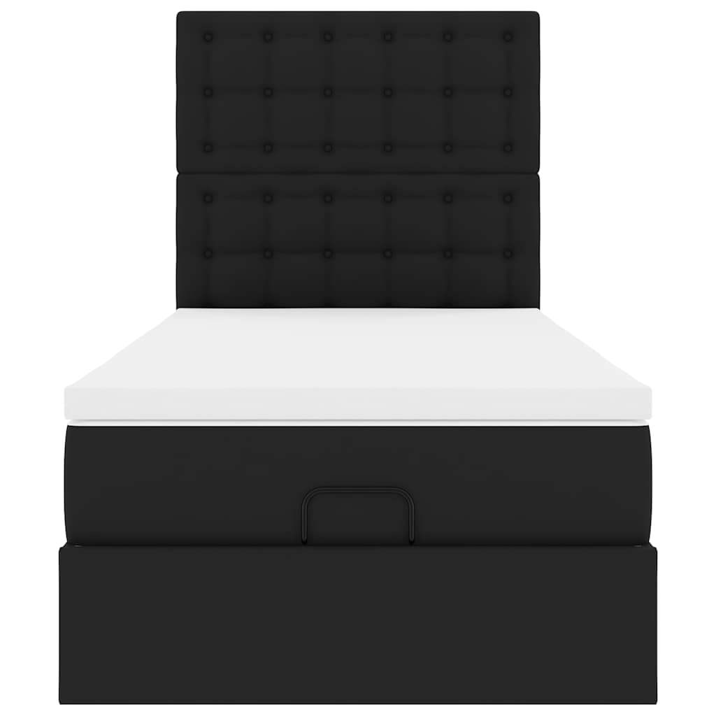 Ottoman-Bett mit Matratze & LEDs Schwarz 90x190 cm Kunstleder