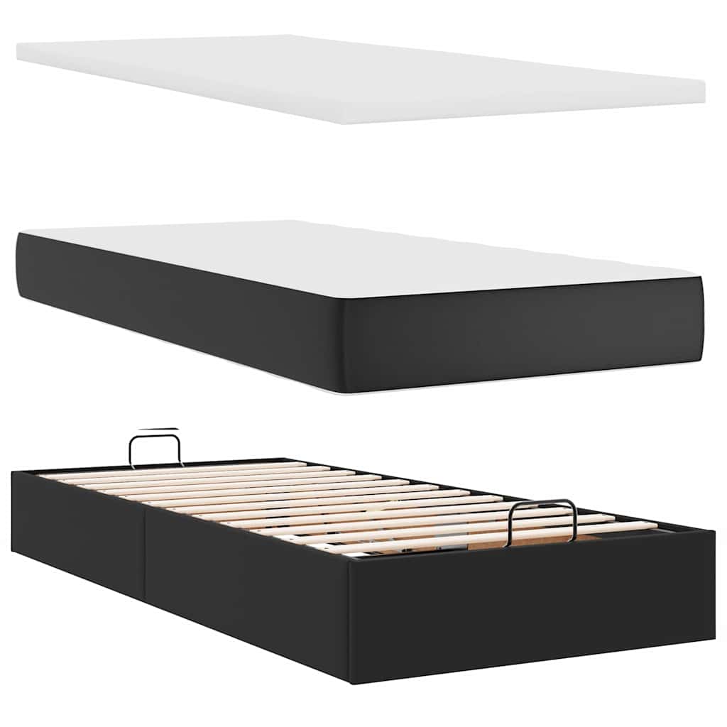 Ottoman-Bett mit Matratze & LEDs Schwarz 90x190 cm Kunstleder