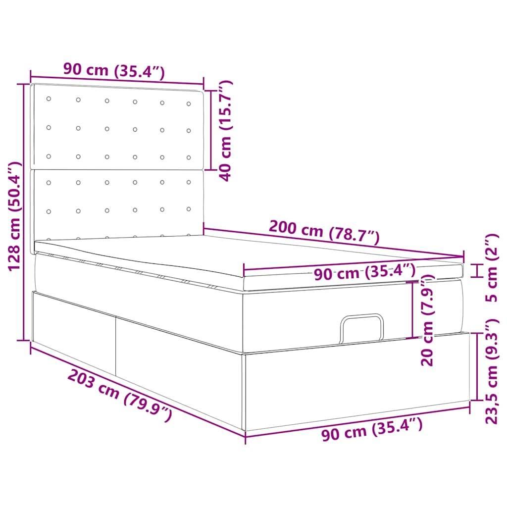 Ottoman-Bett mit Matratze & LEDs Schwarz 90x200 cm Kunstleder