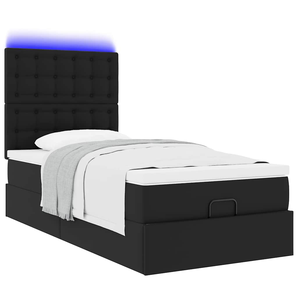 Ottoman-Bett mit Matratze & LEDs Schwarz 90x200 cm Kunstleder