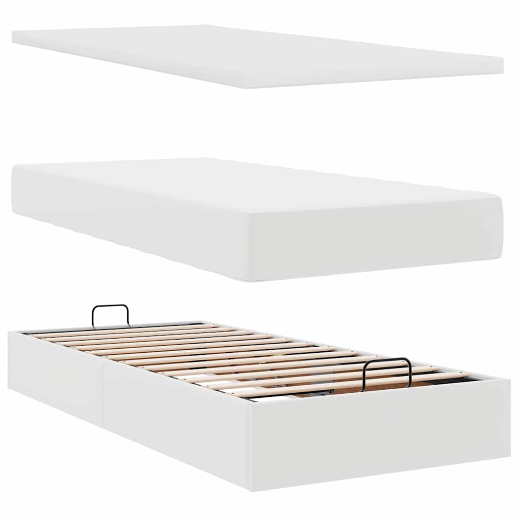 Ottoman-Bett mit Matratze & LEDs Weiß 90x200 cm Kunstleder