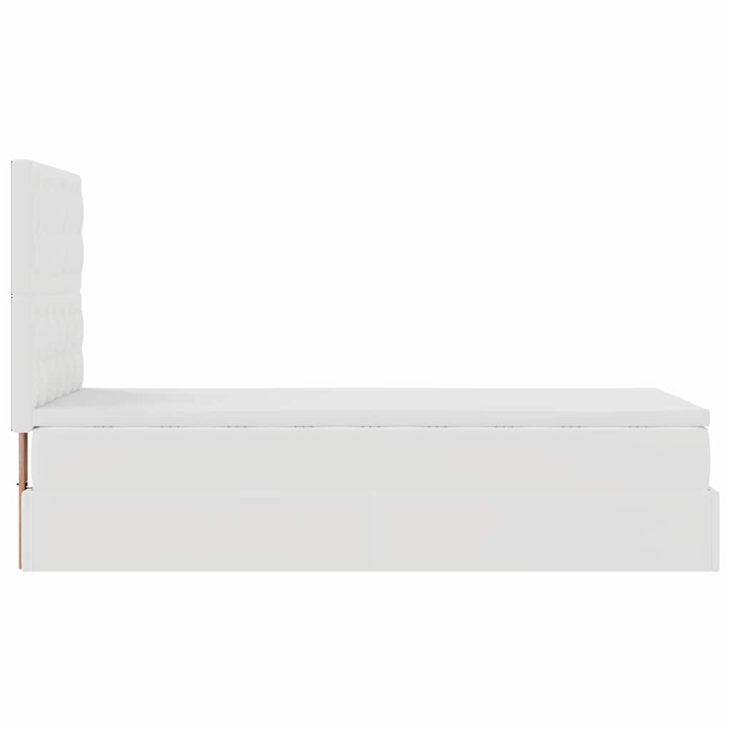 Ottoman-Bett mit Matratze & LEDs Weiß 90x200 cm Kunstleder