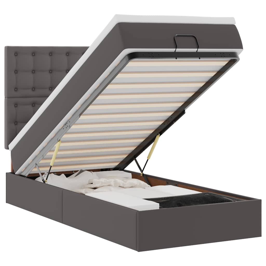 Ottoman-Bett mit Matratze & LEDs Grau 90x200 cm Kunstleder