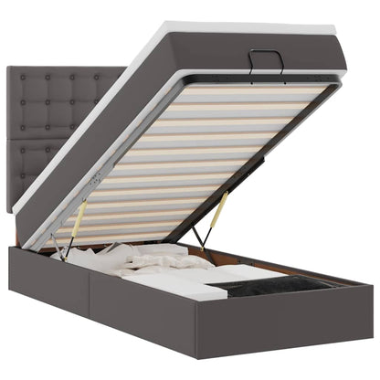 Ottoman-Bett mit Matratze & LEDs Grau 90x200 cm Kunstleder