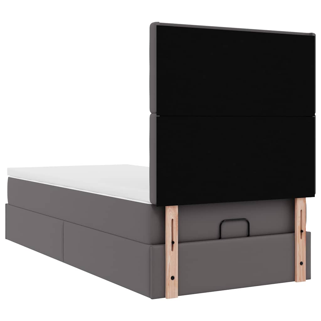 Ottoman-Bett mit Matratze & LEDs Grau 90x200 cm Kunstleder