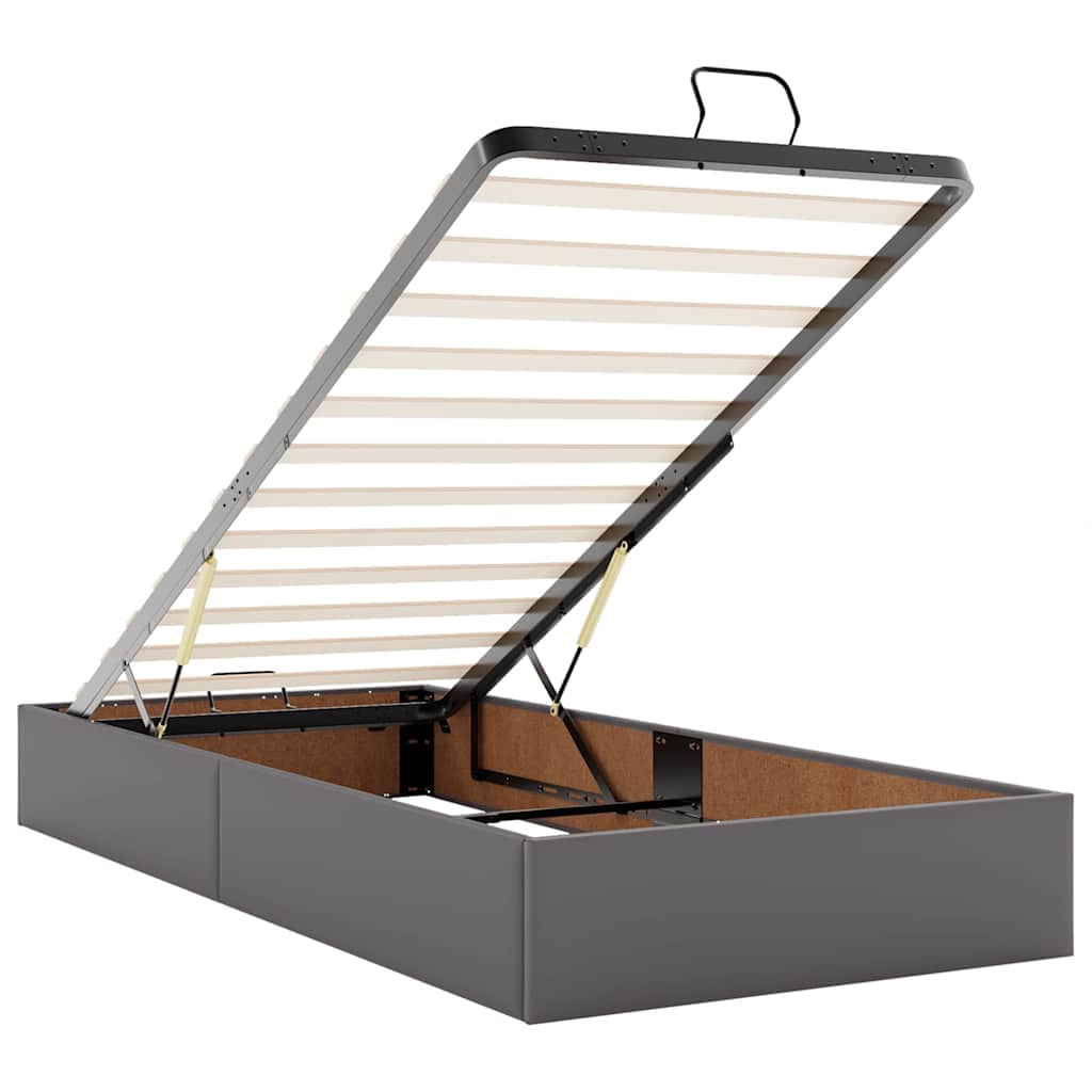 Ottoman-Bett mit Matratze & LEDs Grau 90x200 cm Kunstleder