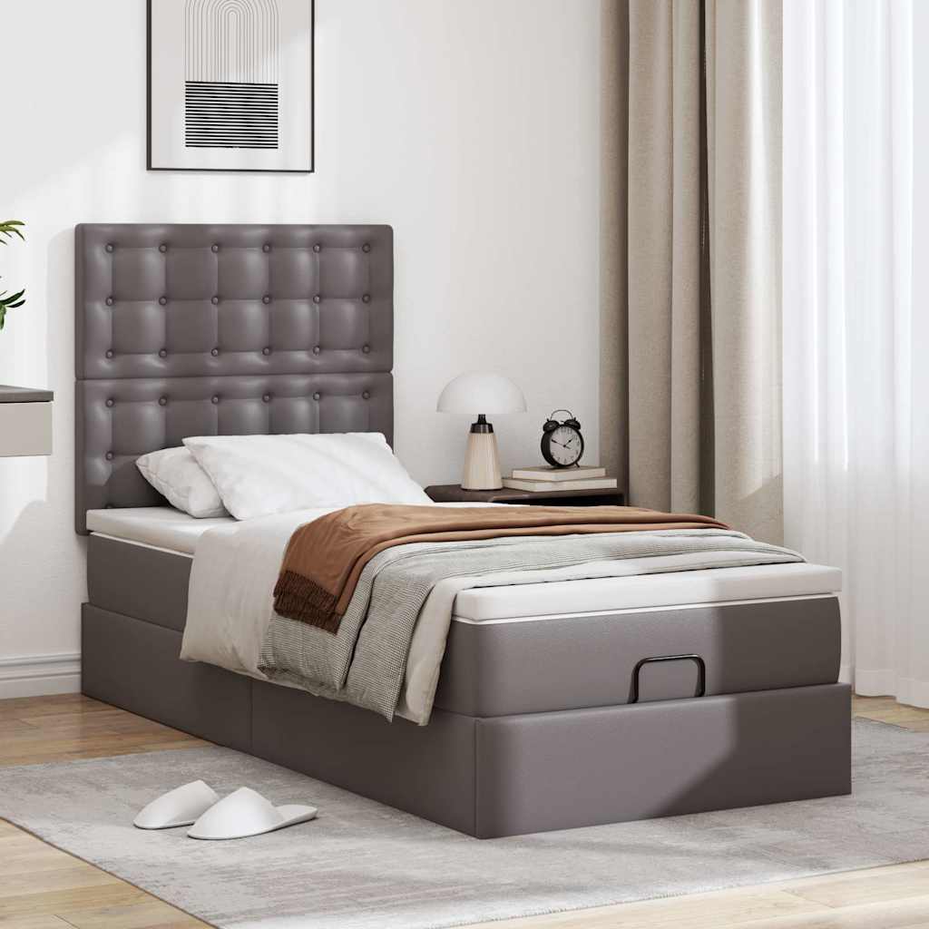 Ottoman-Bett mit Matratze & LEDs Grau 90x200 cm Kunstleder