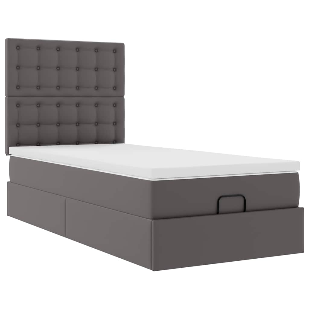 Ottoman-Bett mit Matratze & LEDs Grau 90x200 cm Kunstleder